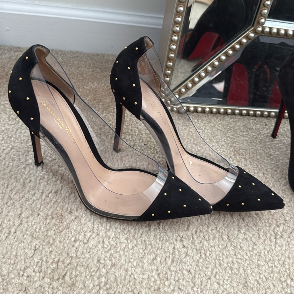 Gianvito rossi PVC black with gold stud heels